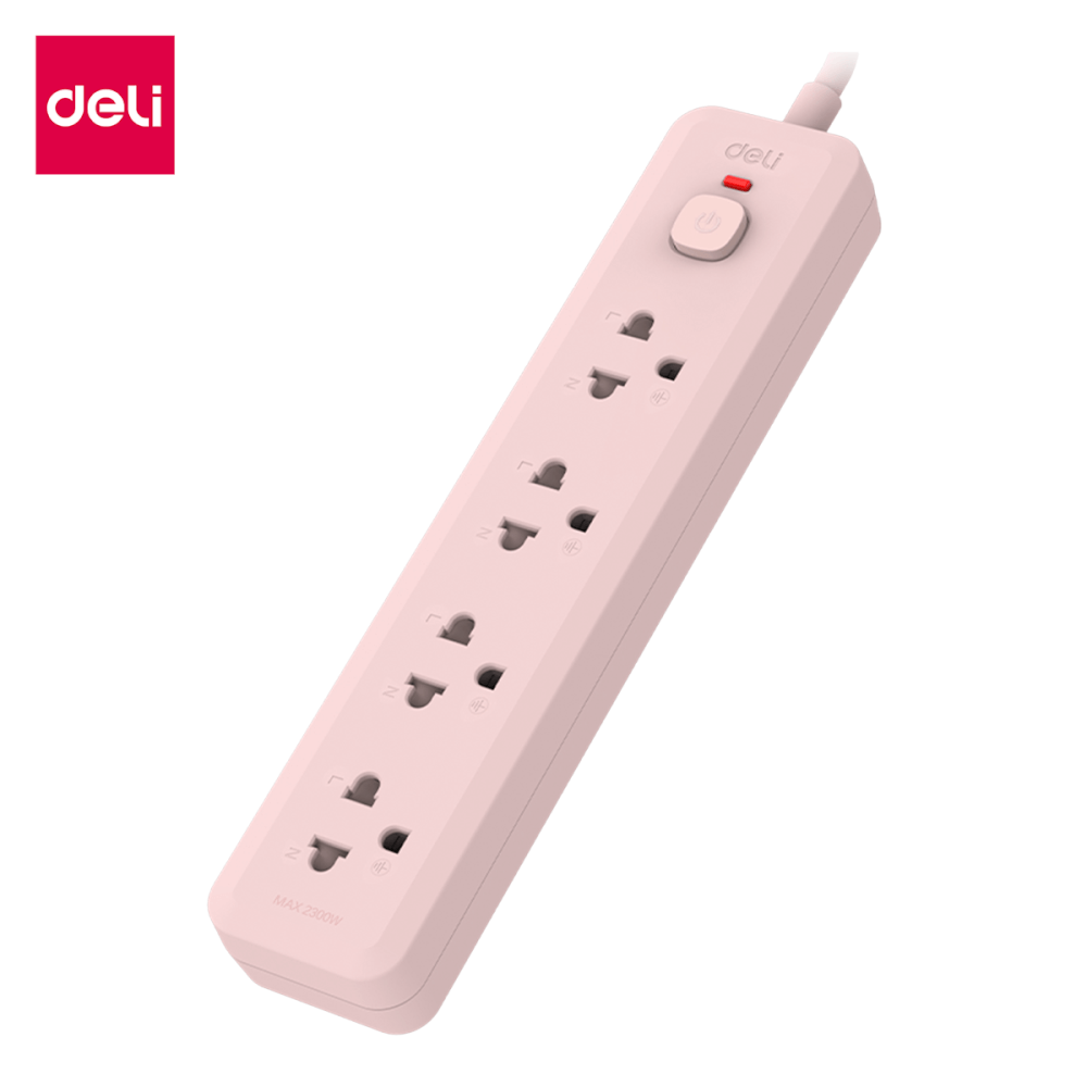 รางปลั๊กไฟ 4ช่อง 3M 1สวิตซ์ Deli CT484-PK-01 สีชมพู